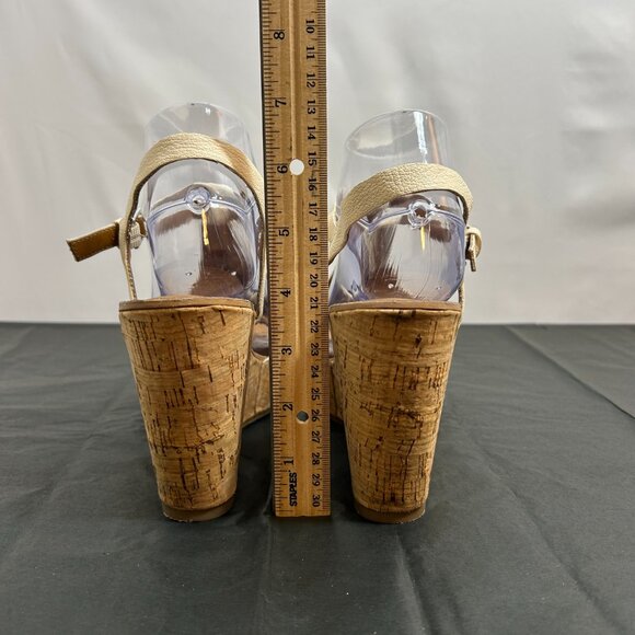 Franco Sarto Clinton cream leather t-strap cork wedge sandals 9M - Picture 4 of 7